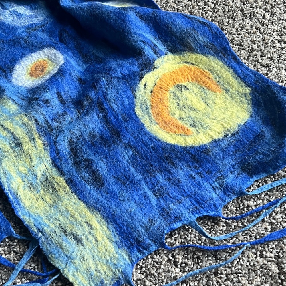 Van Gogh Starry Night Merino Wool Scarf - Picture 3 of 5